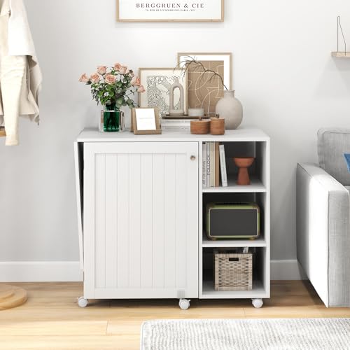 image for COSTWAY Sewing Machine Table, Folding Sewing Table with Lockable Caste