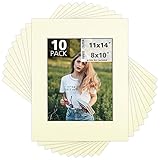 Mat Board Center, Pack of 10, 11x14 for 8x10 Ivory Color Mats - Bevel Cut, Acid Free, 4-ply Thickness, White Core - for Pictures, Photos, Framing