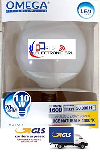 MAURY'S Lampadina LED Globo E27 20w 4000k