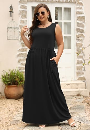 Nemidor Women Sleeveless Loose Plain Casual Plus Size Long Maxi Dress with Pockets3