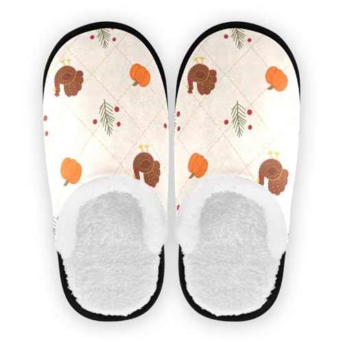Autumn Fall Thanksgiving Pumpkin Plant Turkey Yellow Indoor Slippers for Women and Men, Washable Non-Slip Home Shoes with Storage Bag for Travel Spa A2304494