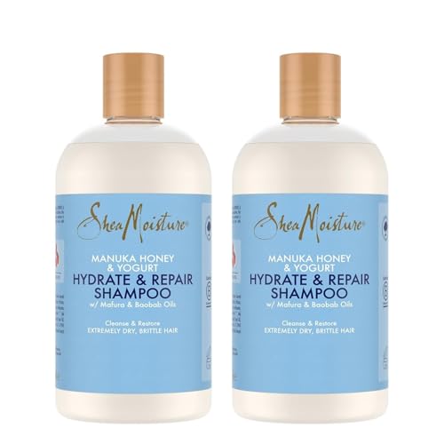 SheaMoisture Champú Hidratación y Reparación para cabello extremadamente seco y quebradizo con Miel de Manuka y Yogur sin siliconas ni sulfatos 2 x 384 ml