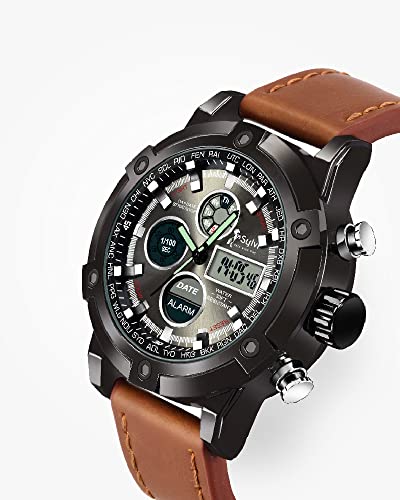 Sylvi-Multi-Functional-Boys-Casual-Business-Mens-Luxury-Stylish-Watch-Black-Dial-Leather-Strap-Wrist-Watches-for-Men-Daily-Use-Analog-Digital-Sports-Mens-Watch