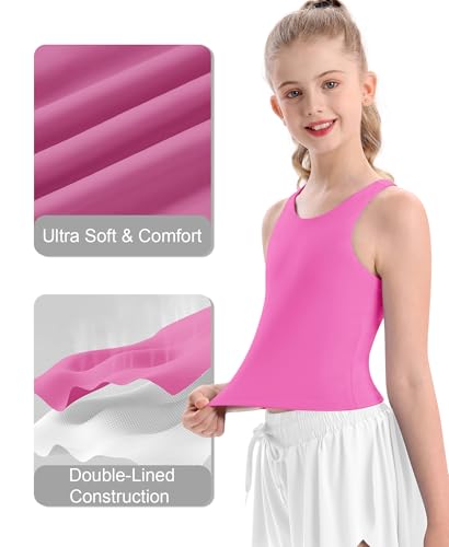 Image of DOCUMO Girls Tank Tops Double Lined Racerback Crop Tops for Kids Sleeveless Workout Tops for Dance, Yoga, Running, Sports