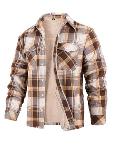 Svanco Chaquetas Hombres Térmica Chaqueta Botón Camisas De Franela Forro Polar A Cuadros Suave Sherpa Forro Leñador Espeso Abrigo Con Bolsillos Casual Invierno Caliente Chaquetas De Trabajo