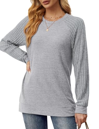 Image of Saloogoe Tunic Sweatshirts for Women Crewneck Lightweight Sweaters Raglan Long Sleeve Shirts Fall Fashion Tops 2026