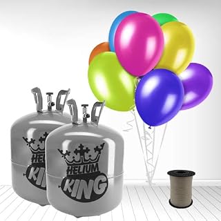 PARTYRAMA.CO.UK Disposable Helium Gas Cylinder For 100 Balloons and White Curling Ribbon included