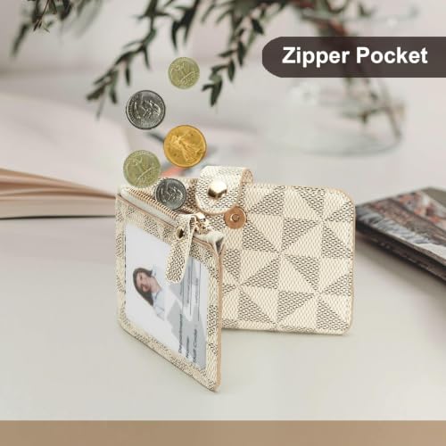 Image of M-Plateau RFID Blocking Slim Card Holder with Key Ring for Women | PU Leather Keychain Wallet with ID Window & Zipper Pocket, Credit Card Case for Daily Carry (Off White)