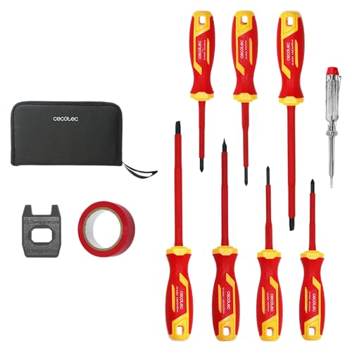 Cecotec Juego de Destornilladores Aislados 7 Piezas HardGyro 11 SafeVolt Magnetic. Aislados VDE hasta 1000V, VDE y GS, Acero CR-V, Puntas Magnéticas, Incluye Magnetizador, Buscapolos y Cinta Aislante
