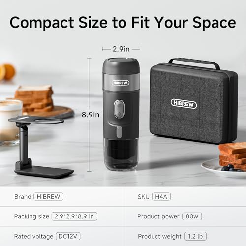 HIBREW H4B 3-in-1 Portable Coffee Maker, Nes*/DG*/Ground Coffee Compatible, 12 Volt Espresso Machine for Pods, with Foldable Holder&Carrying Case - Image 9