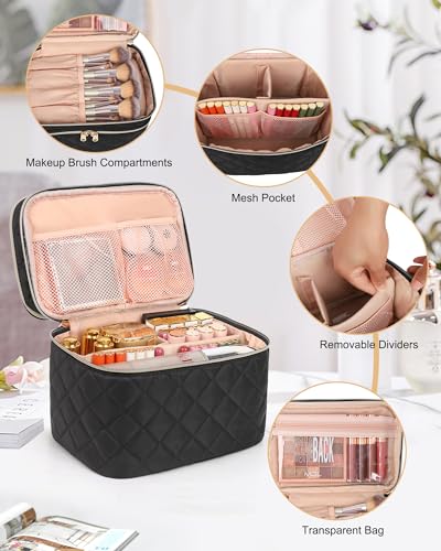 Twofold-Large-Makeup-Bag-Cosmetic-Bags-for-Women-2-Layers-Make-Up-Travel-Bag-Black-Makeup-Bag-Organiser-with-Compartments-Storage-Case-with-Dividers