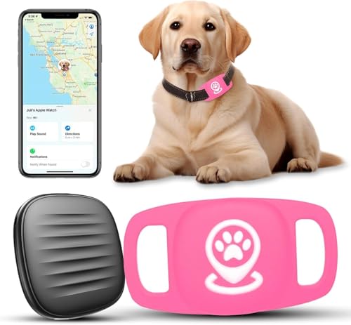 Veeind Pet Tracker for Dog, Dog Tracker Smart Pet Location Tracker with Holder, Smart Item Finder, MFi Certificated, Dog Tracking Device, No Monthly Fee, Works with Find My, iOS Only - Pink Case