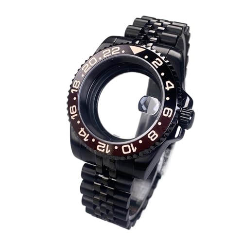 Caja de Reloj Negra GMT/Sub NH35 40 mm con Cristal Zafiro 120 clics for Esfera 28,5, Movimiento NH36 NH38(11,Flat-Solid Back)