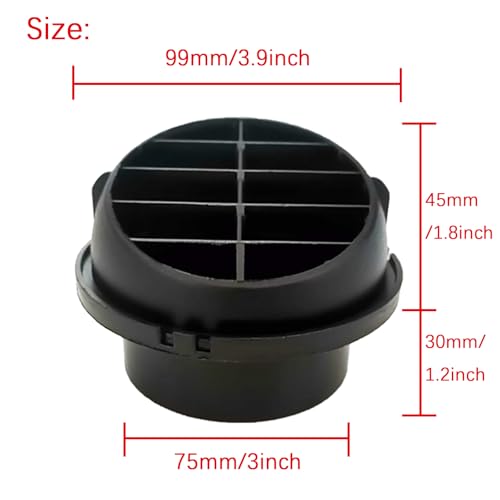CYDZSW 75mm/3inch Diesel Engine Parking Heater Duct Vent Outlet,360° Rotatable Universal Warm AC Heat Air Conditioning Ducting Vent Outlet for Chinese Webasto Eberspacher Propex 2KW 5KW 8KW Heaters - Thumbnail 3