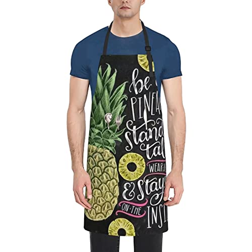 Lynsay Pineapple Printed Waterproof Apron, Men's And Women's Kitchen Cooking With Pockets Adjustable Soft Apron #TOP27