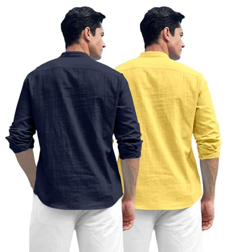 Image of Zombom Combo of Men's Solid Cotton Polyester Blend Full Sleeve Straight Kurta Shirt (Pack of 2)