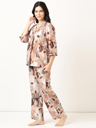 Image of STORIES OF BANNO'S SWAGGER Premium Poly Muslin Floral Co-Ord Set for Women | Soft Pajama Set | Elegant Printed Nightwear Lounge Outfit | Trendy Casual Wear Co-Ord Set