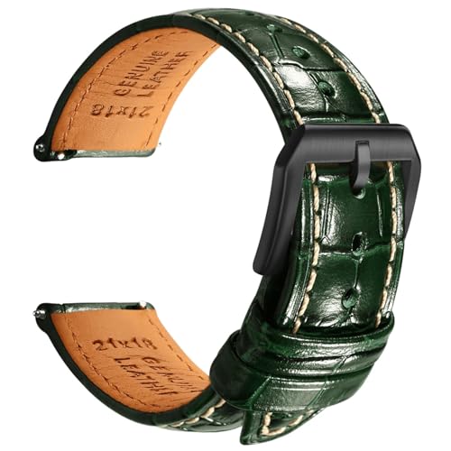 Bracelet de montre en cuir de vachette alligator vert beige anti-outil