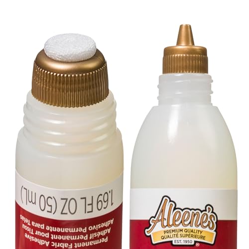 Aleene's Fabric Fusion Glue 1.6 oz Dual-Ended Pen, Fine Tip & Sponge Tip, Nontoxic, Permanent and Washable Adhesive, Dries Flexible, Strong Bond on Fabrics, Clothing, Denim, Materials
