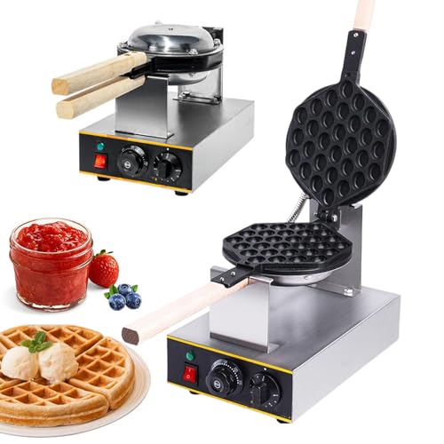pedenencelia Máquina para Hacer Gofres Burbujas Comercial,Plancha Hojaldre con Burbujas Huevo 1400 W/Mango Madera Y Giratorio 180°,Panadero Acero Inoxidable,Ajustable A 50-250 ℃