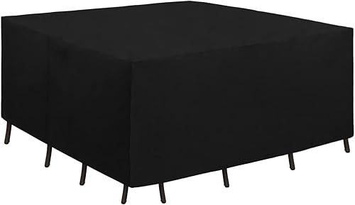 Miniatura 76 de Easy-Going Funda resistente 600D para muebles de patio, juego de mesa y silla rectangular para exteriores, funda impermeable para muebles Negro