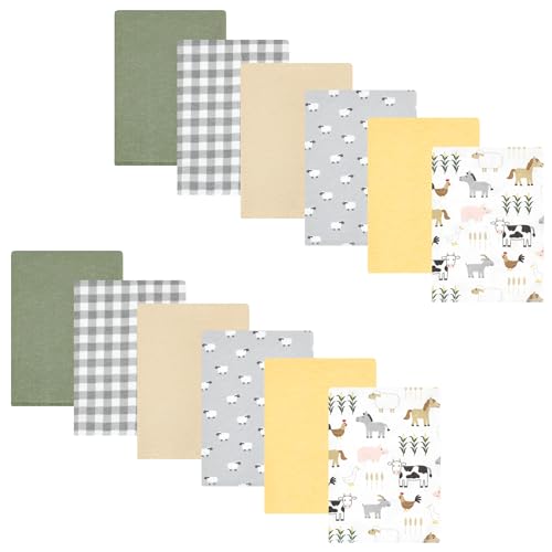 Image of Hudson Baby Unisex Baby Cotton Poly Flannel Burp Cloths Bundle, Cute Farm, One Size