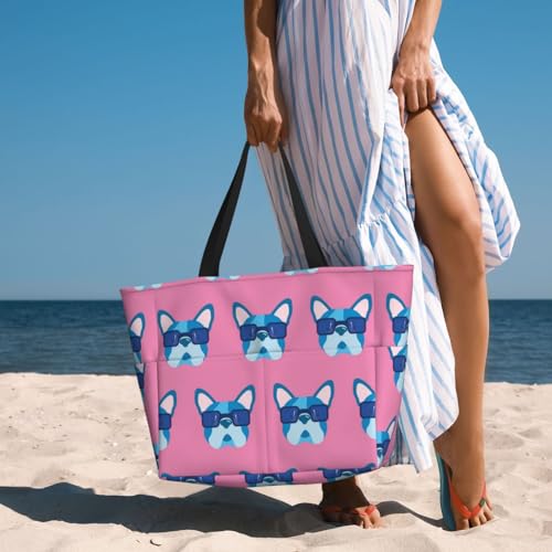 Grand sac de plage bouledogue français imprimé original avec poignées