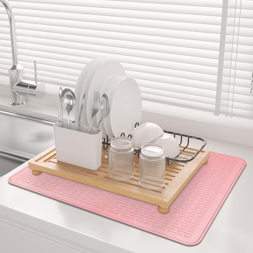 Image of Stove Top Cover for Electric Stove - Food Grade Ceramic Stove top Cover, Silicone XXL Dish Drying Mat, Glass Cooktop Covers, Flat RV Range top Mats (Pink Thickened,30x21)