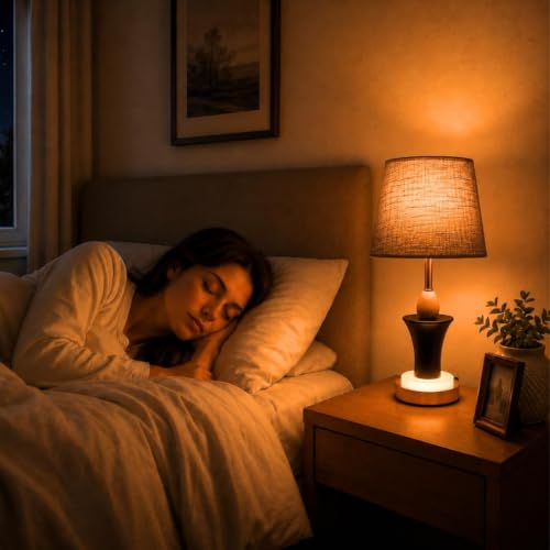 Image of ELARE Modern Decorative Table Lamp with Cotton Fabric Shade, Black & Gold Metal Body, Ambient-Lit Marble Base, LED Bulb Included, Bedside Lamp for Bedroom, Living Room & Office