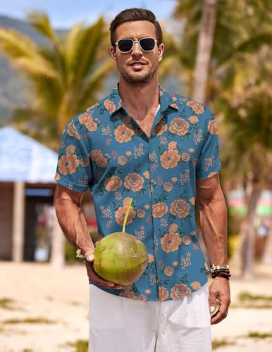 Image of COOFANDY Men's Linen Shirts Short Sleeve Casual Shirts Button Down Shirt for Men Beach Summer Wedding Shirt