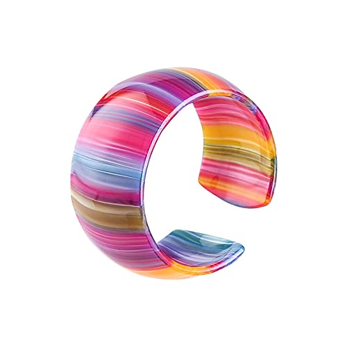 Acrylic Resin Rainbow Open Cuff Bangle Colorful Tortoiseshell Acetate Mottled Leopard Print Statement Bracelet Vintage Wide C Shaped Plastic Wristbands Bracelet for Women Jewelry