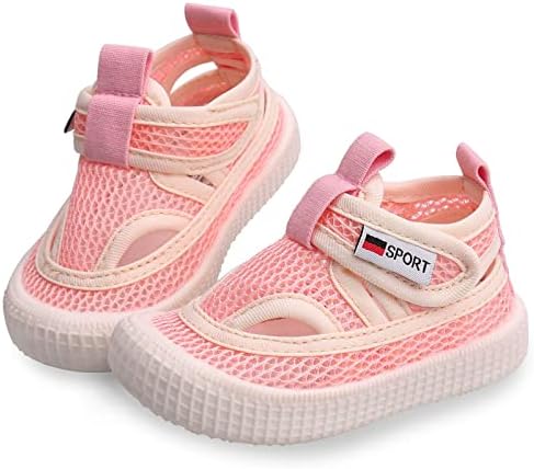 Toddler Boys Girls Tennis Shoes Little Kids Breathable Soft Rubber Sole Mesh Walking Sneakers Summer First Walker Sport Running Sandals Lightweight Flexible Toddler Slip on Shoes Outdoor（Pink 27 8T