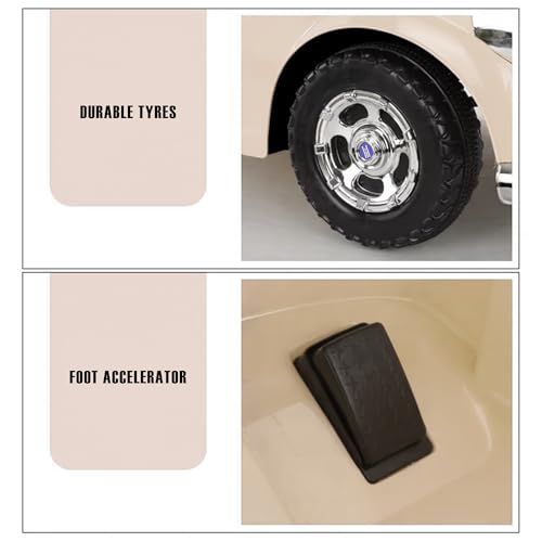 Image of Battery Operated Vintage Car for Kids, Ride on Toy with Music & Light | Baby Big Rechargeable Battery | Electric Car for Kids to Drive 2 to 5 Years Boy Girl (White)