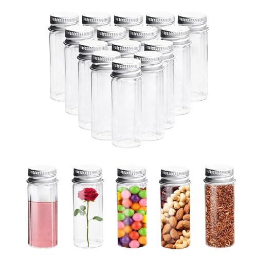 Minnhua Test Tubes 50ml Plastic Test Tubes with Lids 20pcs Screw Top Test Tubes Transparent Flat Bottomed Storage Test Tubes for Flowers Bath Salt Candy Sensory Tubes Baby Shower Wedding Favour