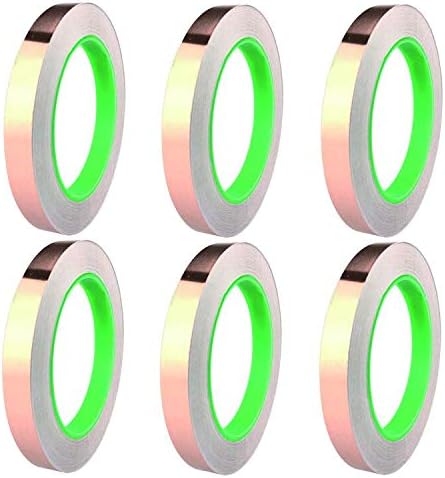 6 Pack Copper Foil Tape, Cooyeah Double-Sided Conductive Adhesive Tape for EMI Shielding, Craft, Arts, Paper Circuits, Electrical Repairs, Grounding (1/4” x 21.8yd)