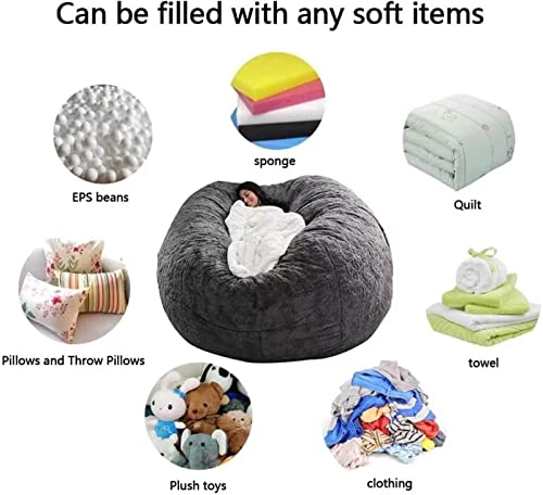 Gqzggxx Bean Bag Chair Cover, Durable Comfortable Chair Pv Fur Bean Bag Sofas Faux Fur Sofa Living Room Sofa Bed Large Bean Bag Chairs For Adults (No Filler,Cover Only) 6Ft Brown #TOP5