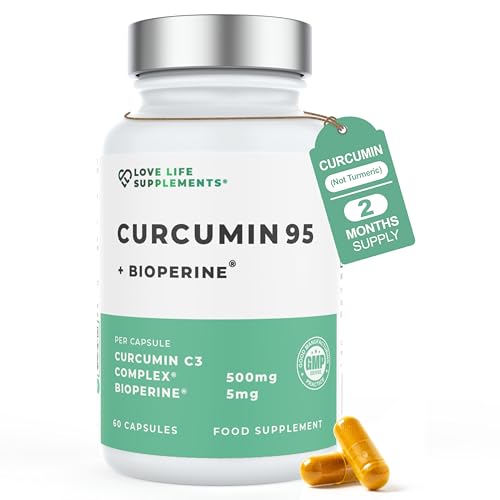 Curcumin 95 + Bioperine by LLS | High Strength Turmeric Curcumin Capsules containing 96.9% Curcuminoids and Black Pepper Extract | 500mg x 60 Veg Capsules | Made in UK Under GMP/BRC License