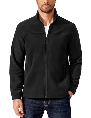 COOFANDY Military Fleece Jacket Tactical Men Soft Comfortable Zipper Sweater Mens Lightweight Stand Collar Jackets Black XL