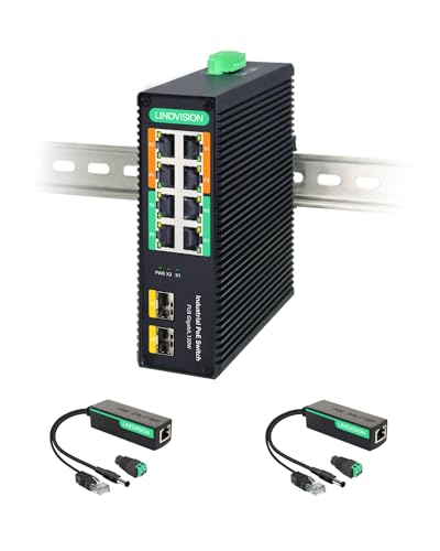 LINOVISION Switch PoE industrial de 8 puertos Gigabit completo BT 90W y divisor PoE DC12V miniatura 1