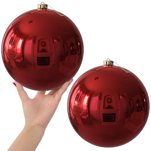 Rose Red 8.0" Extra Large Christmas Balls Ornaments - Christmas Tree Decorations Shatterproof Shiny Hanging Balls for Birthday Holiday Wedding Decorations Set of 2pcs
