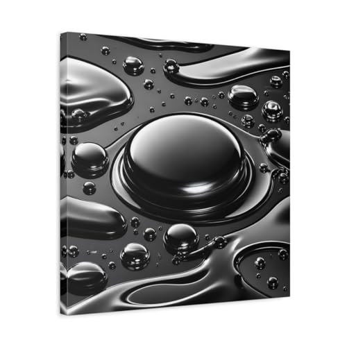 Tableau abstrait gouttes noir et argent 50x50 cm pour décoration de salon moderne