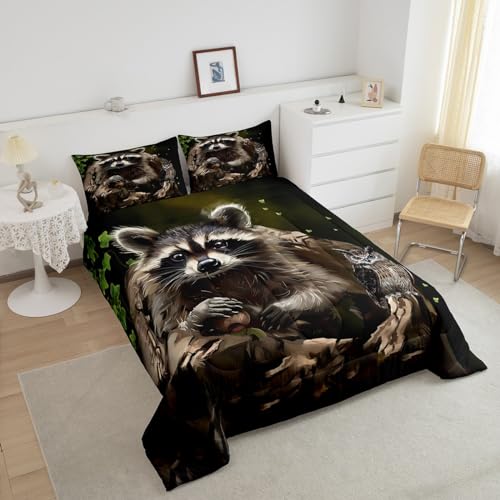 Image of Feelyou Cute Raccoon Comforter Set King Size 3 Pieces for Girls Boys