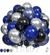 Blue and Black Balloons, Navy Blue and Silver Balloons Metallic Silver Dark Blue Balloons Black a...