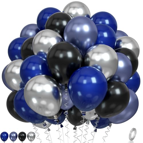 Blue and Black Balloons Navy Blue and Silver Balloons Metallic Silver Dark Blue Balloon Party Latex Balloon Black Blue Ballons for Kids Adults Birthday Space Party Wedding Baby Shower