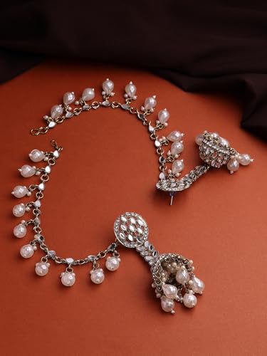 Image of Shining Diva Fashion Earrings for Women Girls Stylish Fancy Traditional Jhumka Jhumki Bahubali Kundan Pearl Ear Chain
