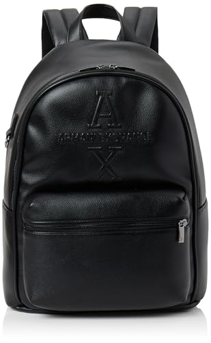 Armani Exchange A｜X Men's Backpack with Oversized Stacked AX Logo, Black, One Size