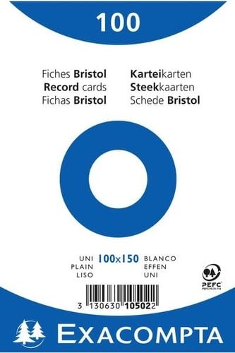 Fiches bristol unies blanches Exacompta sous film compatibles jet d'encre et laser 100x150mm