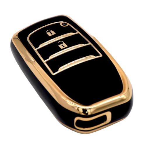 Image of KMH TPU Gold Car Smart Key Cover Compatible for Toyota Innova Crysta 2 Push Button Smart Flip Key Shell Case Holder, Full Key Protection (Black Gold & Red Gold) Pack of 2