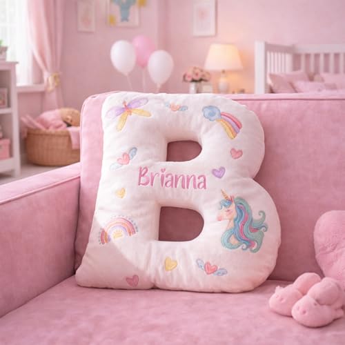 HHLYN14 Custom Baby Girl Letter Pillow with Personalized Name, Soft Alphabet Cushion Featuring Princess Unicorn Rainbow Illustration, Charming Nursery...
