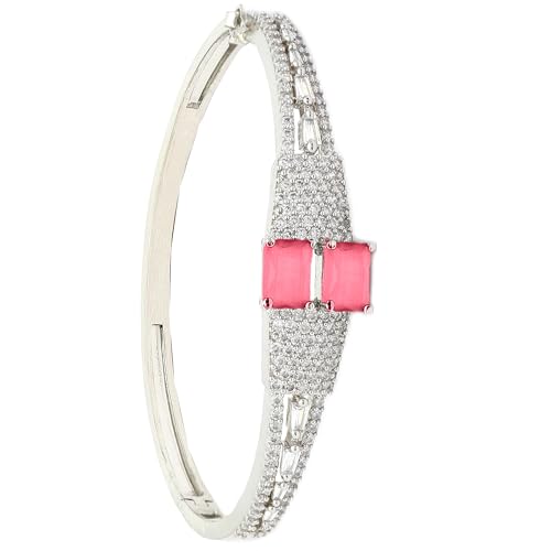 Image of ZENEME Rhodium-Plated Square Shaped American Diamond Studded Kada Bracelet For Girls and Women